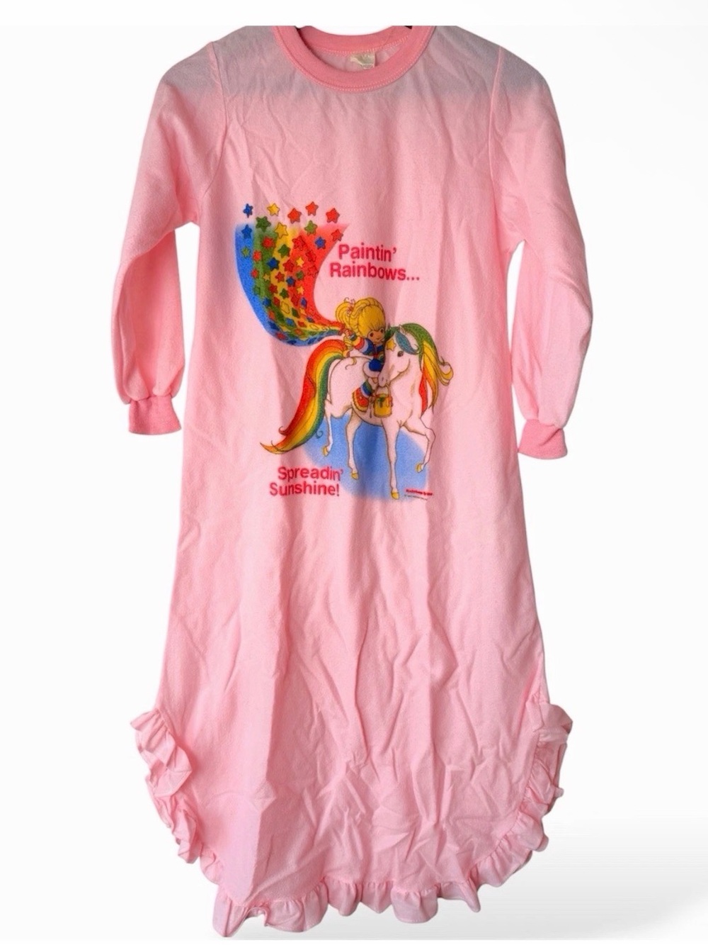 Vintage 80’s Rainbow Brite Nightgown Girls Size 12 Pink Ruffle Sleep Dress